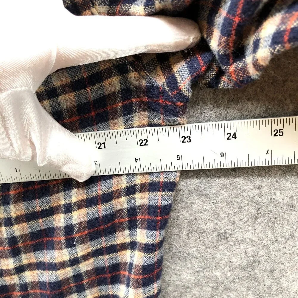 J. Crew Flannel‎ Shirt Mens L Elbow Patch Brown Blue Plaid Long Sleeve